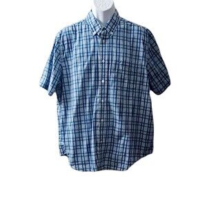 Nautica Mens Blue Striped Casual Short Sleeve Button Down Collard Shirt